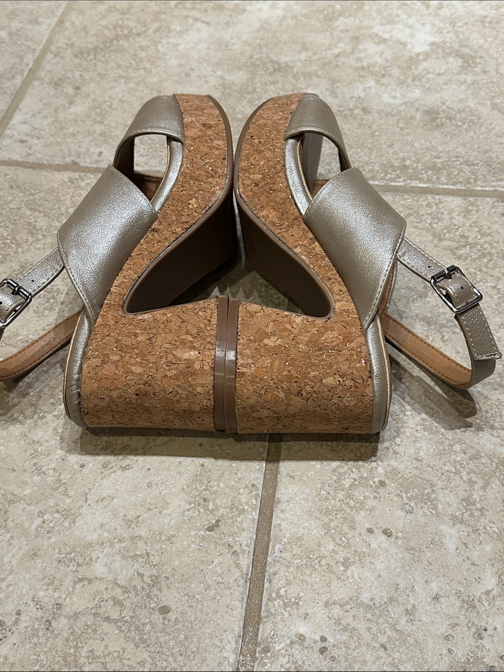 NWOT Yellow Box Metallic Taupe Cork Platform Wedges - Picture 5 of 9